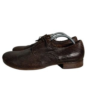 Moma Brown Lace Up Shoe Micro Weave Garment Dyed Calfskin Waxed and Brushed 10.5
